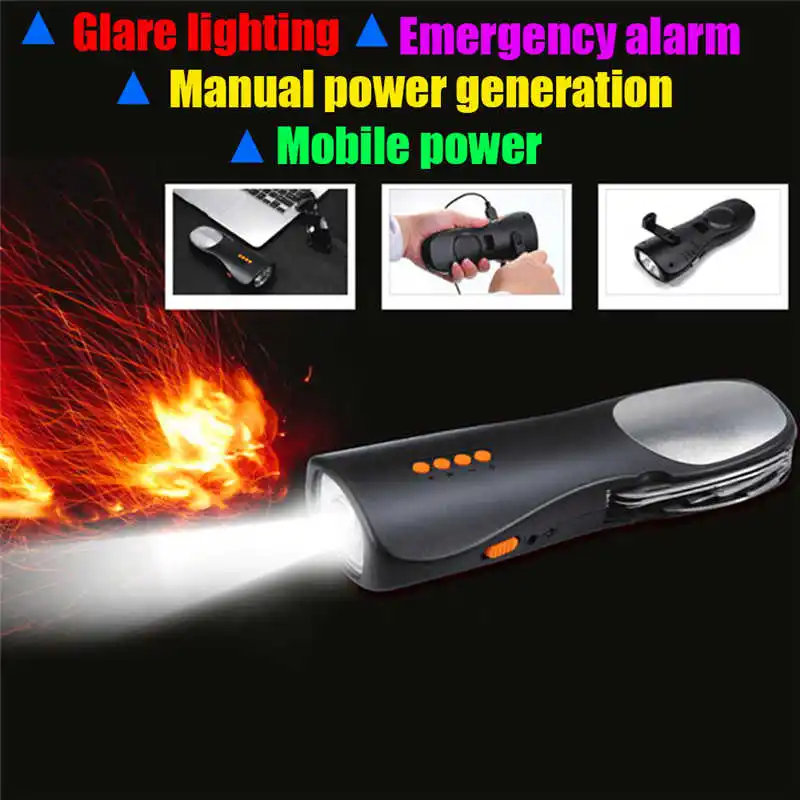 Alarm FM Radio Mobile Phone Charging Hand-operated Power Generat powerful led flashlight laser pointer #4S12 (5)