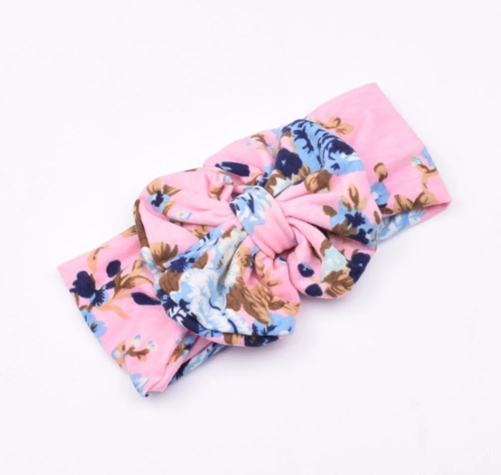 

Lacontrie New Baby Girl Tie Knot Bow Headband Elastic Printing Knitted Cotton Children Newborn Infant Hair Band Summer Turban
