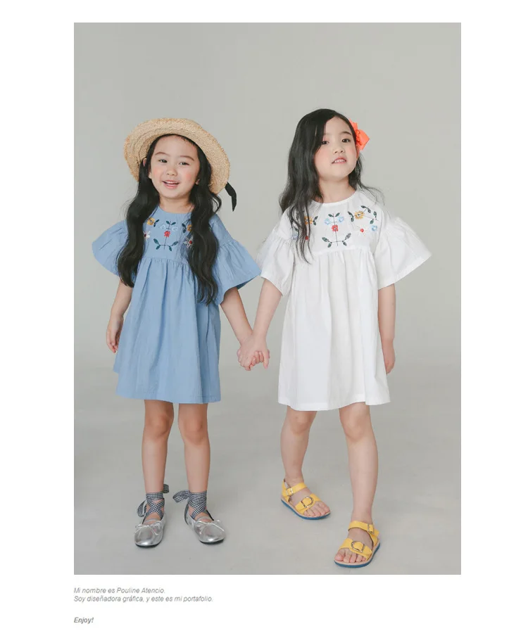 cotton embroidery girls summer dress flare sleeves princess summer girl dresses solid white blue kids clothing  4 5 6 7 8 9 10 11 12 13 14  years old little big teenage girls summer dress cotton  (8)