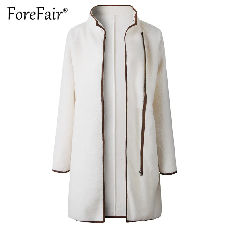 Женское пальто с искусственным мехом Forefair теплое длинное плюшевое на молнии