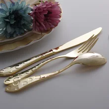 Золотой Ретро набор столовых приборов, креативный нож, вилка, ложка, посуда, европейская нержавеющая сталь, вилка для стейка, столовая посуда, Золотая посуда F6K