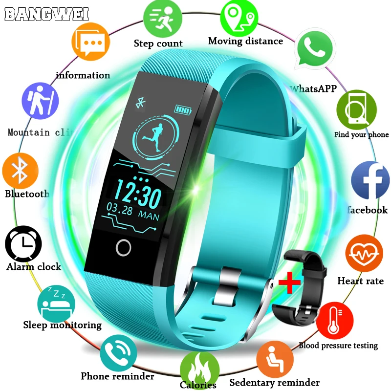 

2019 Fashion New Smart Watch BANGWEI Luxury brand Watches Heart rate blood pressure monitor Health Sport tracking Smart Band+box