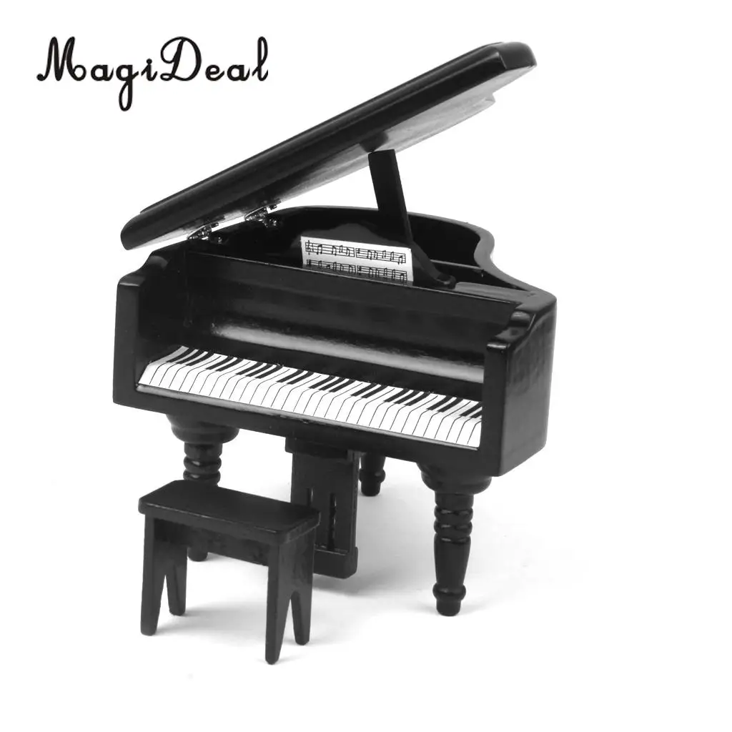 Miniature Dollhouse Furniture Piano For Children Stool Baby Ornament Home Decor