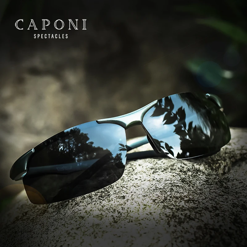 

Caponi Aluminum Magnesium Men's Sunglasses Polarized Men Coating Mirror Glasses oculos Male Eyewear Accessories For Men 8033
