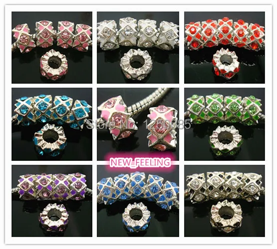 

30pcs Fashion Silver Plated Rhinestones Enamel Round Spacer Beads Fit European Charms Bracelet and Necklace DIY Jewelry making