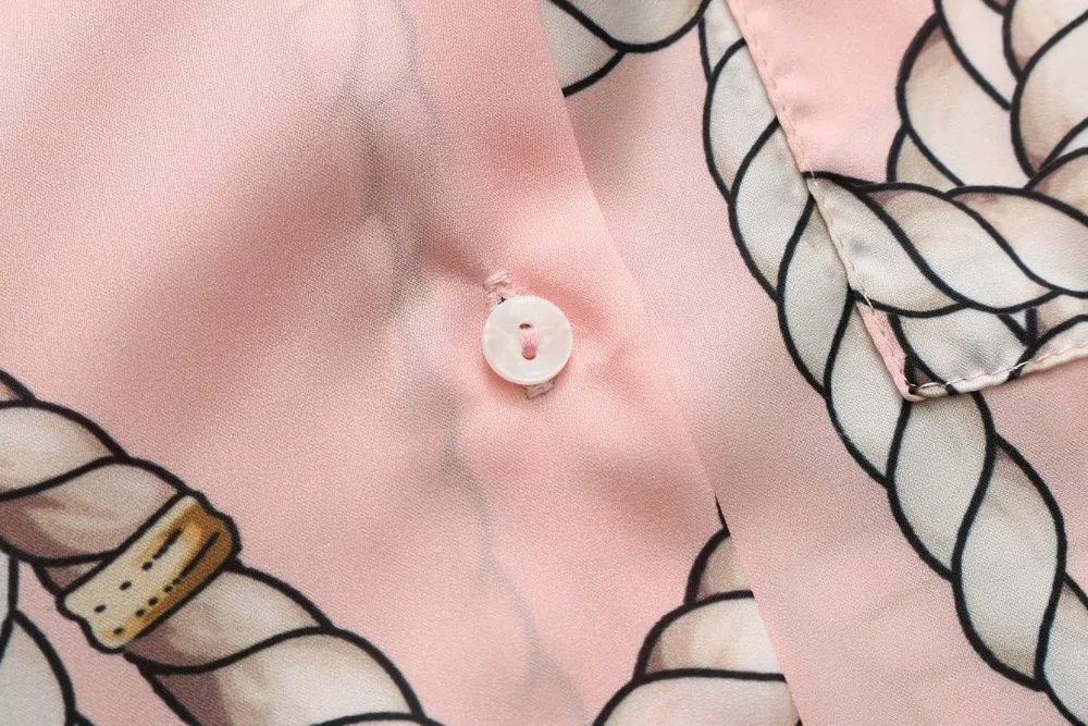 Новинка, женская модная повседневная розовая блуза с принтом в виде цепочки, рубашки, Женская сорочка с карманами, шикарные Блузы с длинным рукавом, женские топы LS3162