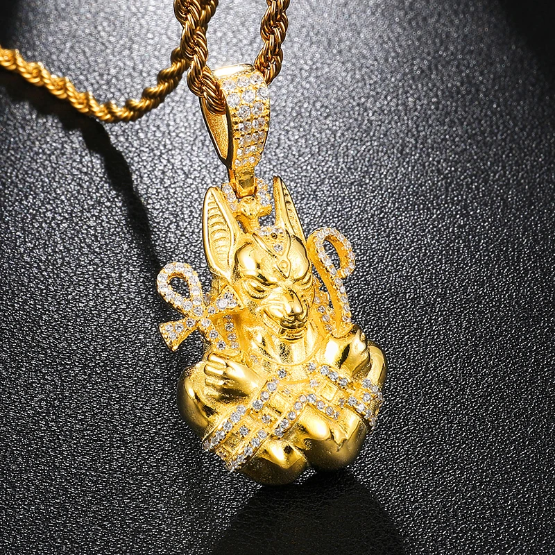 D& Z Bling Iced Out микро проложили CZ древний Египетский Анубис с Anh крест кулон ожерелье для мужчин аксессуары в стиле хип-хоп