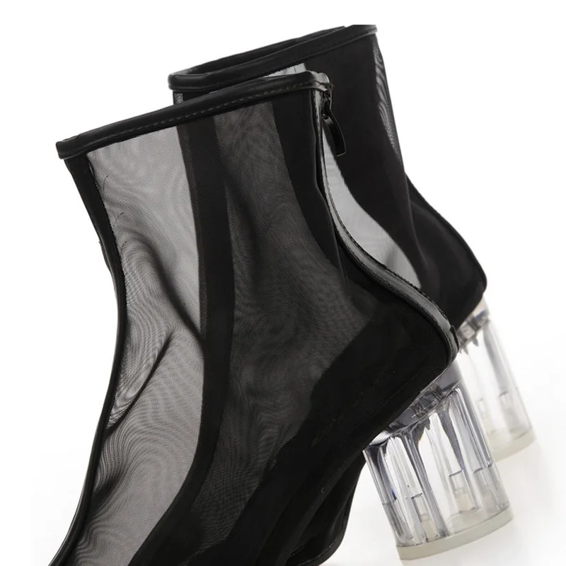 Summer Women Sandals Ankle Boots Sexy Pointed Toe Clear High Heels Shoes Woman Crystal Round Heels Nude Black Sandals Lady Pumps (9)