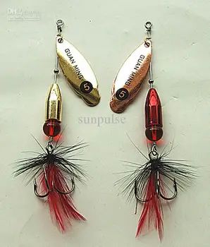 

NewArrival - Spinner bait Bell-shaped brass Metal Fishing baits long leader hook tied feathers 3 Metal color 20g