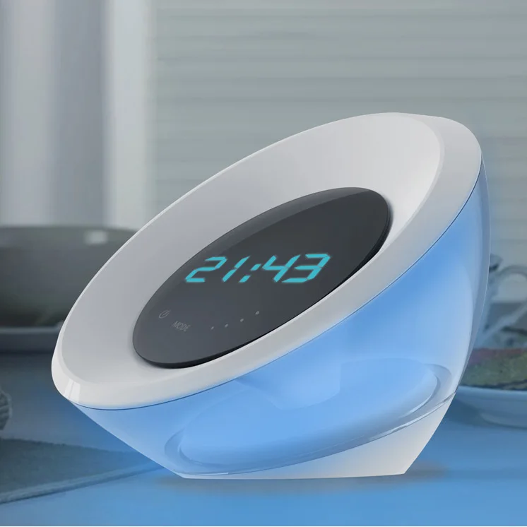 Led Table Lamp with Alarm Clock Bowl Shaped Led Color Changing Light