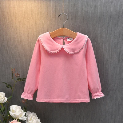 baby girls clothes spring t-shirts long-sleeve lovely princess tshirt cotton o-neck female children clothing top tees - Color: Pink