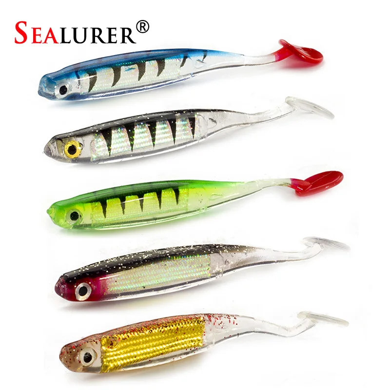 

SEALURER 5pcs Fishing Lure Soft Lure 5.2g/105mm Fishing Shad Silicone Baits Fishing Worm Jig Head hollow Paddle Tail Swimbait