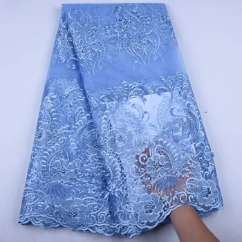 

2019 Fashion Embroidered Nigerian Laces Fabric Bridal High Quality Beads French Tulle Lace Fabric For Women Dress A1573