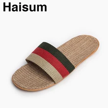 Haisum/мужские летние льняные домашние сандалии на плоской нескользящей подошве с полосками; коллекция года; zapatos hombre Pantufas; H-8821