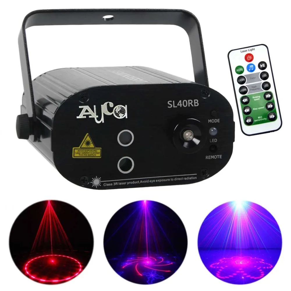 

AUCD 2 Lens * 20 Red Blue Patterns Laser Mixed 3W LED Effect Projector DJ Club Party Home Xmas Show Stage Lighting SL40RB