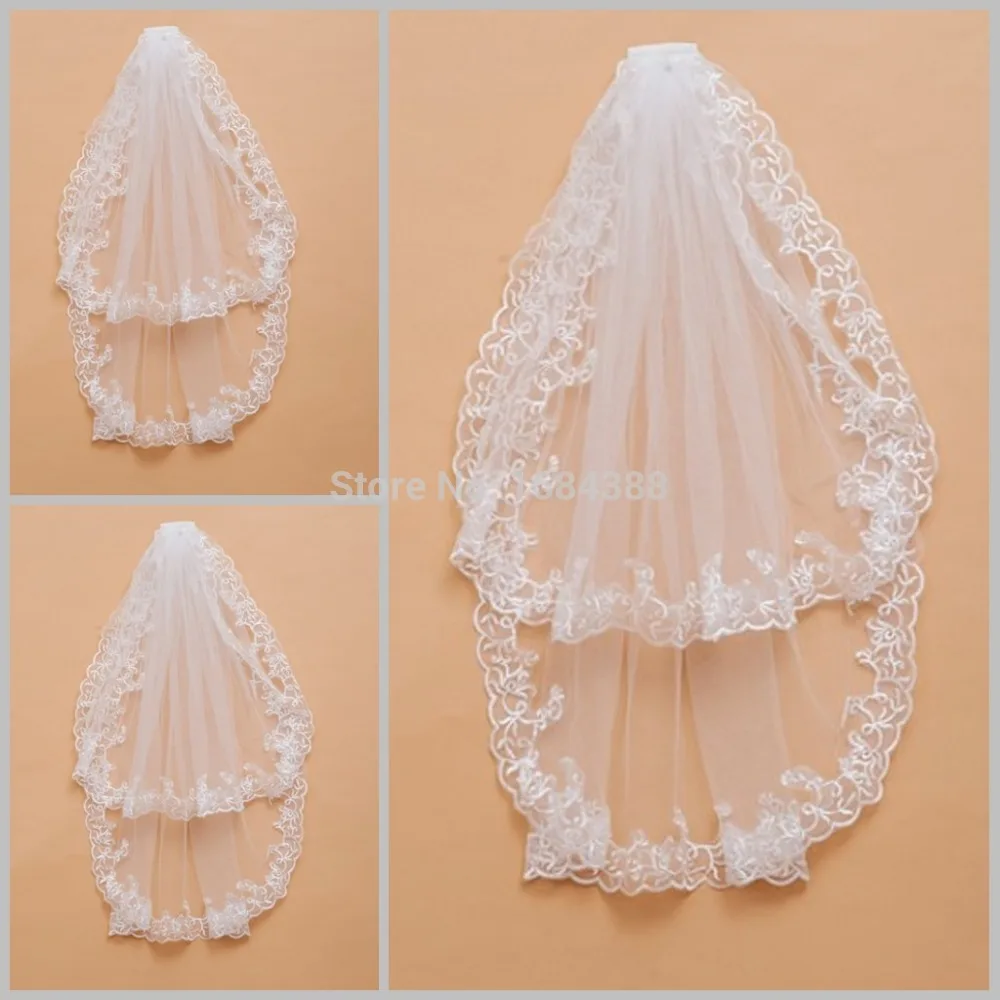 High Quality Wedding Accessories Lace Edge Tulle Bridal Veils White Free Shipping | Свадьбы и торжества