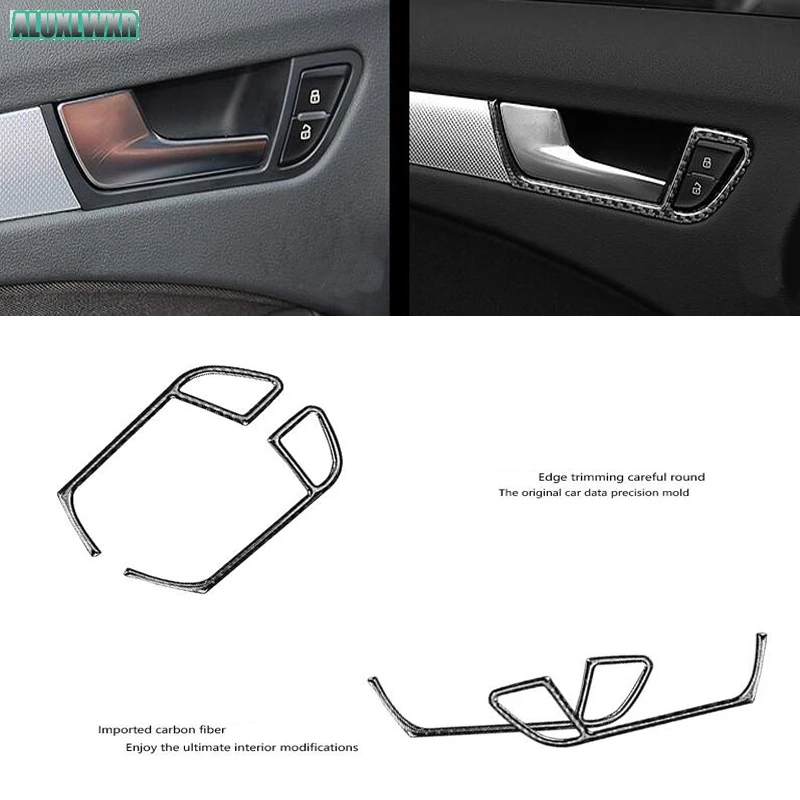 Inner Side Door Handle Bowl Cover Trim Fit for Audi A4 B8 2008-2015 Accessories 4PCS Car Interior Car-styling Real Carbon Fiber |