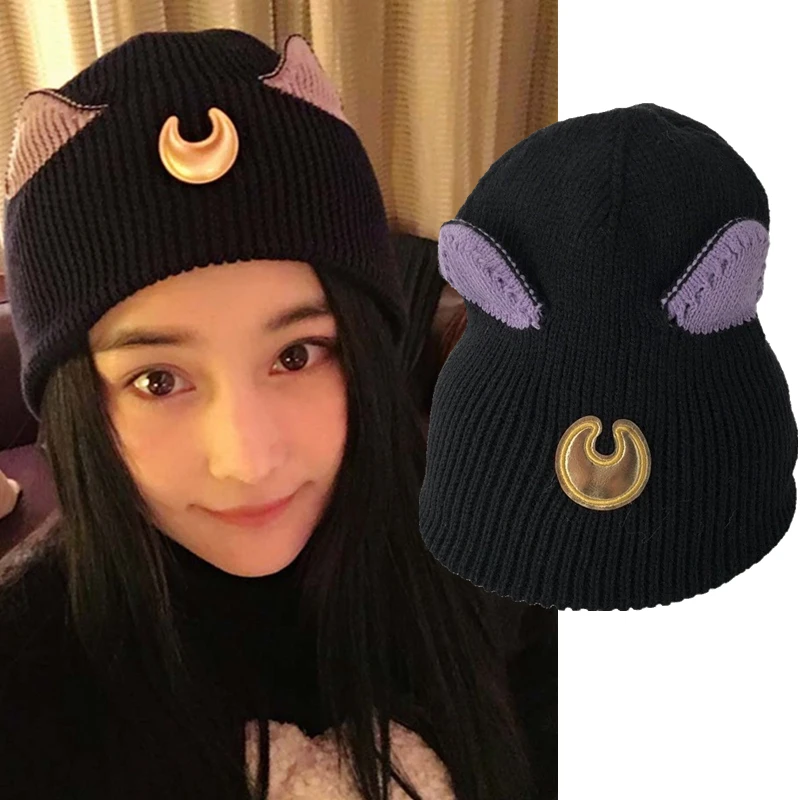 

Anime Sailor Moon Black Cat Luna Cat Cosplay Hat Winter Knitted Warm Cap