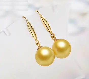 

word Love women Fashion Jewelry GENUINE Top Quality AAA 9-10MM SOUTH SEA GOLDEN DANGLE PEARLS EARRINGS YELLO