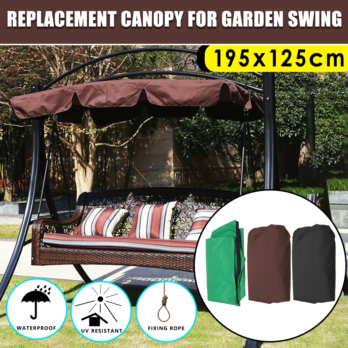 

Summer Swing Chair Awning Waterproof Top Cover Canopy Replacement for Garden Courtyard Ourdoor Swing Chair Hammock Canopy