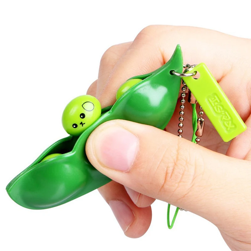 

1pc Fashion Entertainment Fun Squeezing Pea Beans Keychain for Decompression Small Pendants Toys Kids Gifts Keyring