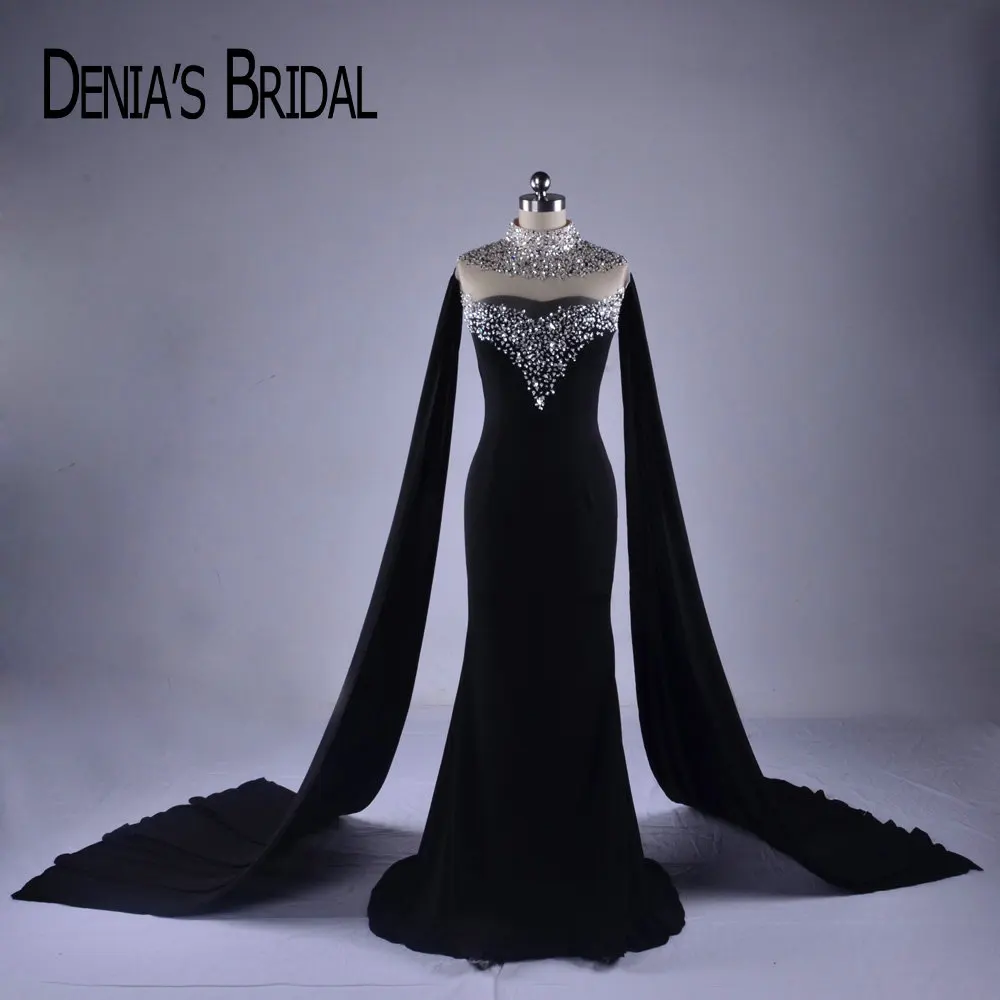 high neck black evening gown