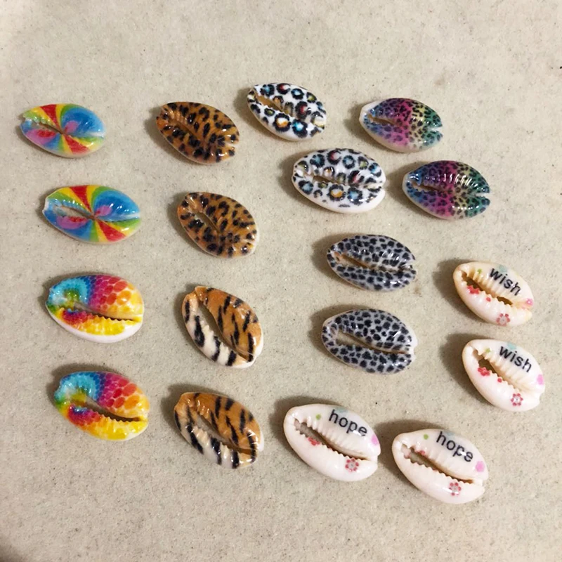 

(200pcs/lot)10Colors Leopard Print Natural Cut Cowrie Shell Beads Digital Printing Shell For DIY Jewelry Accessories