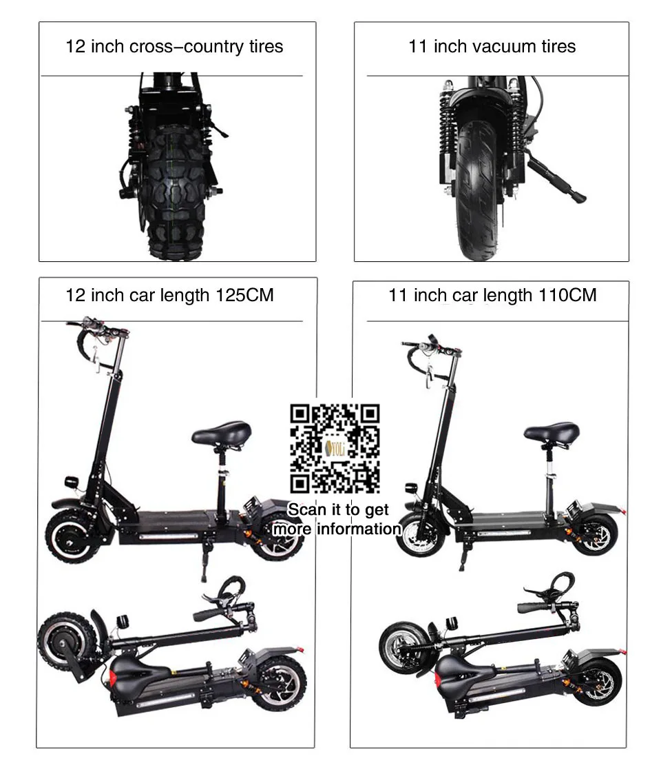 Top 60V 18.2A battery 1600W powerful motor double oil brake electric scooter 11 inch frame folding e bike mini folding scooter 12