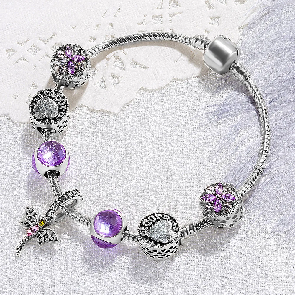 

NEW beach Dragonfly Charm Bracelets & Bangles Women Jewelry Pink Bow Heart Pendant Bracelet DIY Handmade Girl Gift