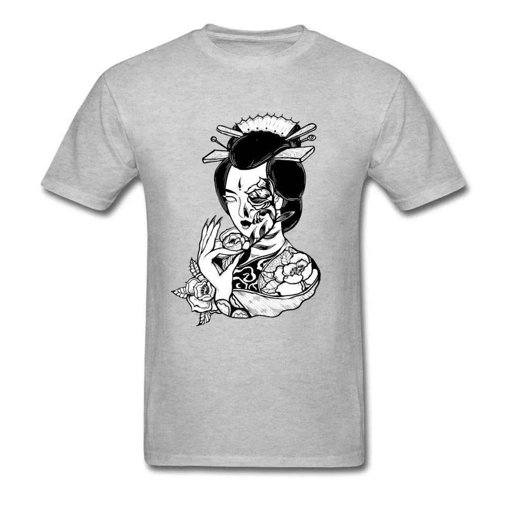 Custom Geisha004 T Shirt for Men Latest Fall O Neck Pure Cotton Short Sleeve T-Shirt Casual T-shirts Free Shipping Geisha004 grey
