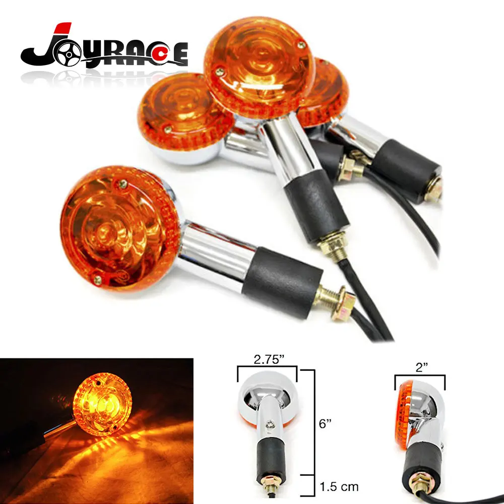 

4 Pcs Chrome Motorcycle Round Turn Signals Indicators Amber Bulb Lense Blinkers