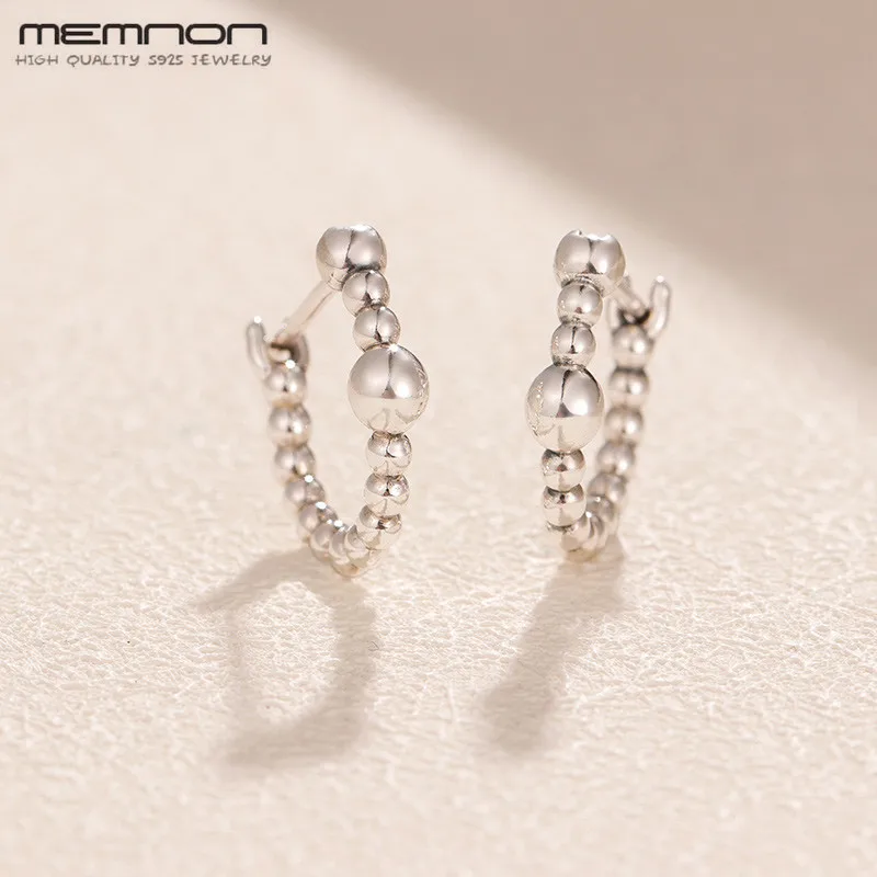 

Memnon Christmas winter silver 925 String of Beads Hoop Earrings for women 925 Sterling Silver aretes earring fashion Jewelry