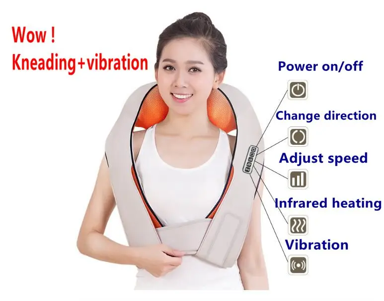 Top Grade Home Car Electrical Body Massager Vibrating+Kneading Massage U Shape Neck Back Shoulder Shiatsu Infrared 3D Massager