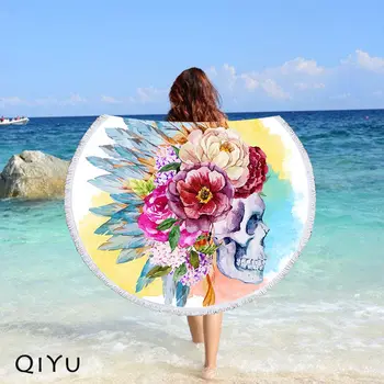

Skull And Flowers Hot Designs Round Beach Towel Microfiber Bath Towel Yoga Mat Tassels Blanket Gift Home Decor, free shipping