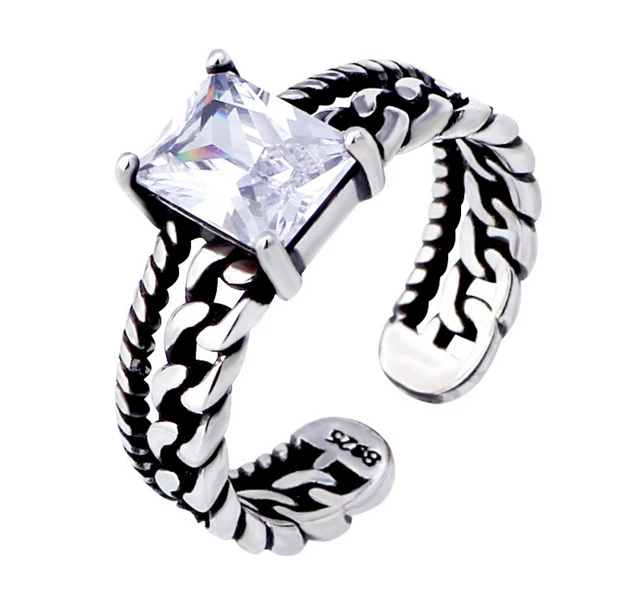 Vintage tricolor 925 Sterling Silver Zircon Opening Rings Twisted Chain Models F Vintage tricolor 925 Sterling Silver Zircon Opening Rings Twisted Chain Models F
