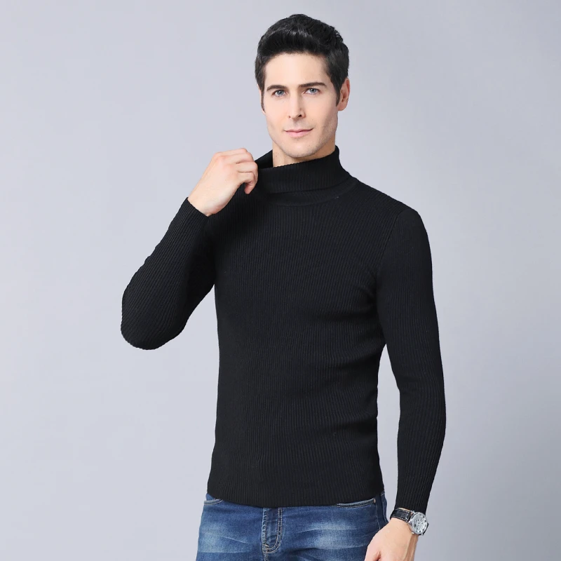 Высокое качество зимние толстые теплые кашемировые свитера мужские свитеры с воротником Slim Fit пуловер для мужчин Классическая шерстяная