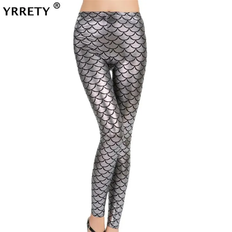YRRETY, женские спортивные Леггинсы для тренировок, эластичные леггинсы в виде рыбьей чешуи, 3D цифровая печать, новые модные женские брюки, S-XXXL размер, штаны