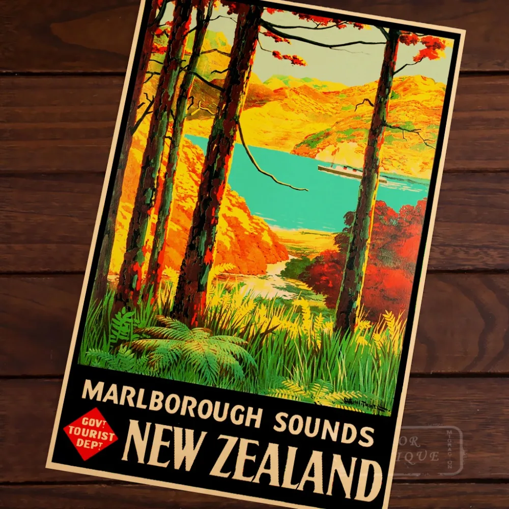 VINTAGE MARLBOROUGH SOUND NEW ZEALAND VACATION TRAVEL AD POSTER ART CANVAS PRINT