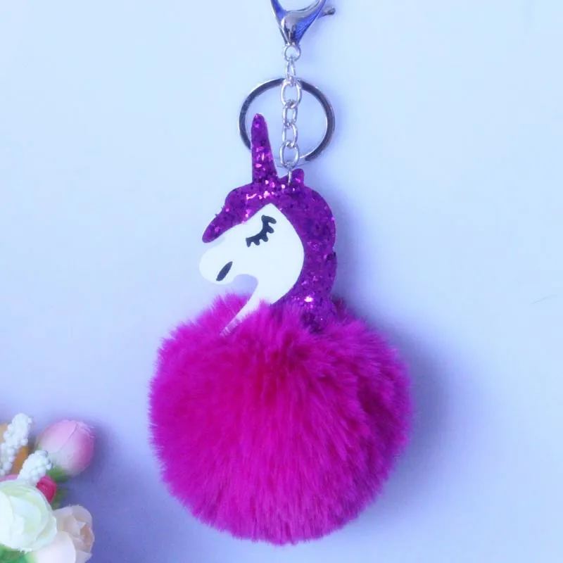 2017 Unicorn pompom Keychain Rabbit fur ball Fluffy licorne key chain Horse porte clef de fourrure Bag Car Keyring YSK18 | Украшения и