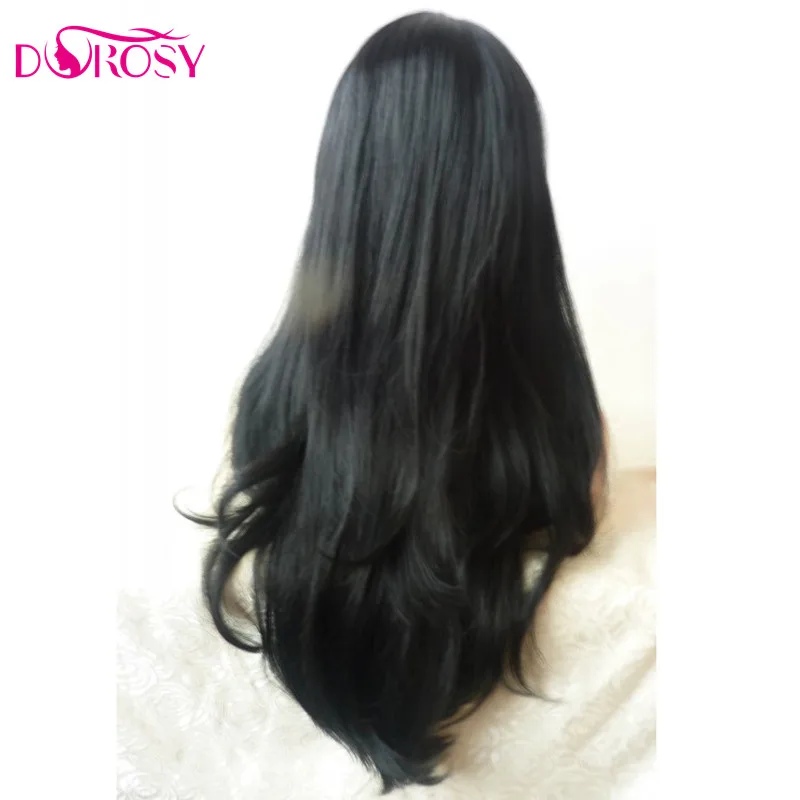 DOROSY волосы длинные натуральные волны черные высокотемпературные синтетические передние парики на кружеве с челкой для женщин Косплей