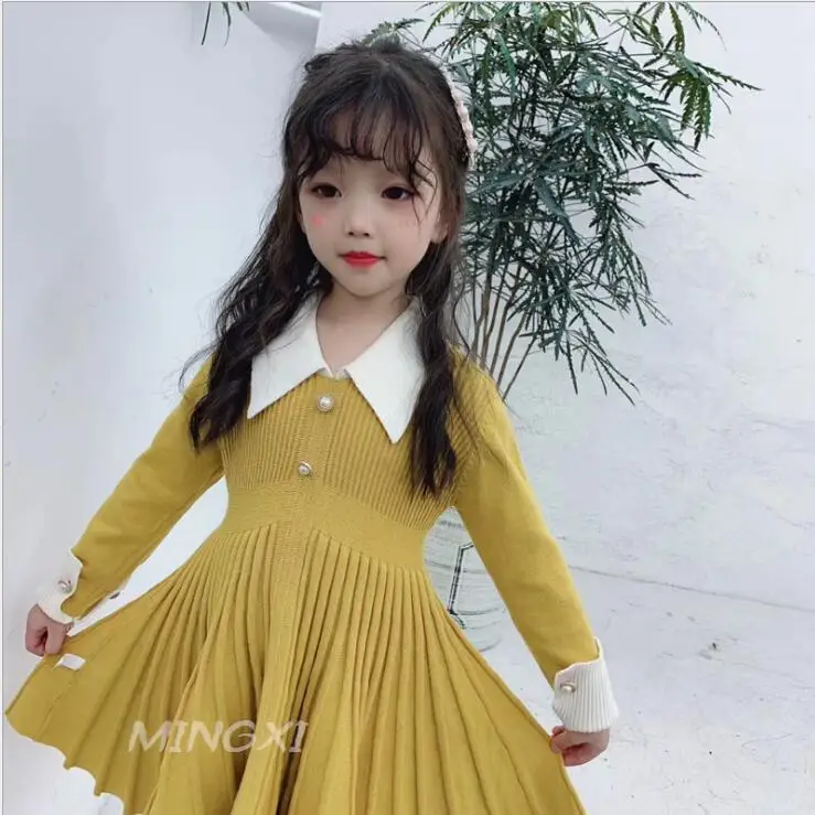Г.,, вязаное платье в Корейском стиле для девочек модные драпированные платья на осень-зиму для девочек от 2 до 7 лет, C45