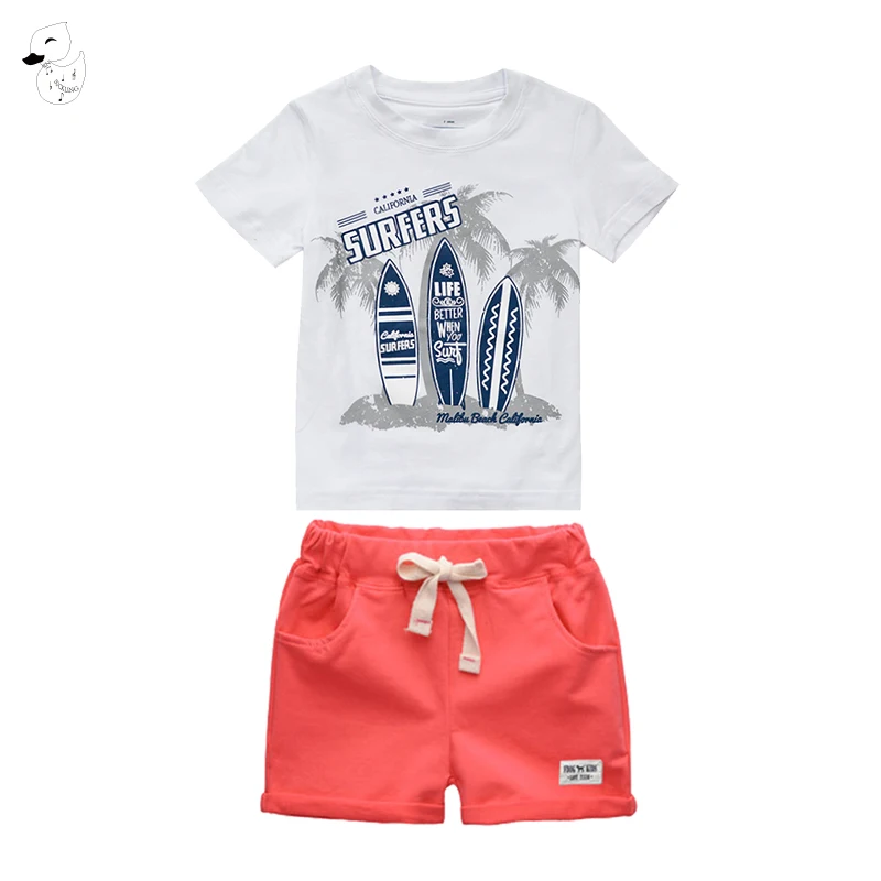 1SET Summer Casual Children Kid Boys Toddler Cartoon T-Shirt Beach Shorts Pants