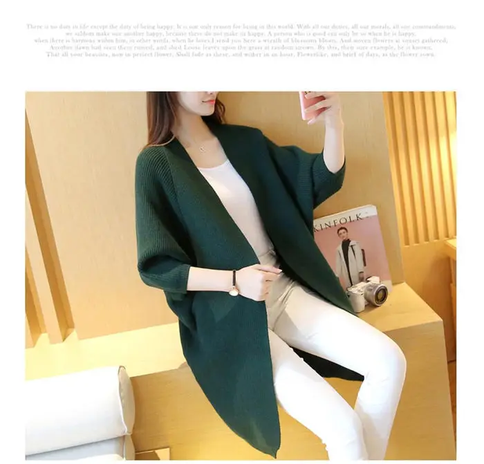 Long Sweater Coat Women's Autumn Fashion Bat Cardigan Knitted Jacket Casual Korean style Loose chaqueta de punto Cape Shirt f973