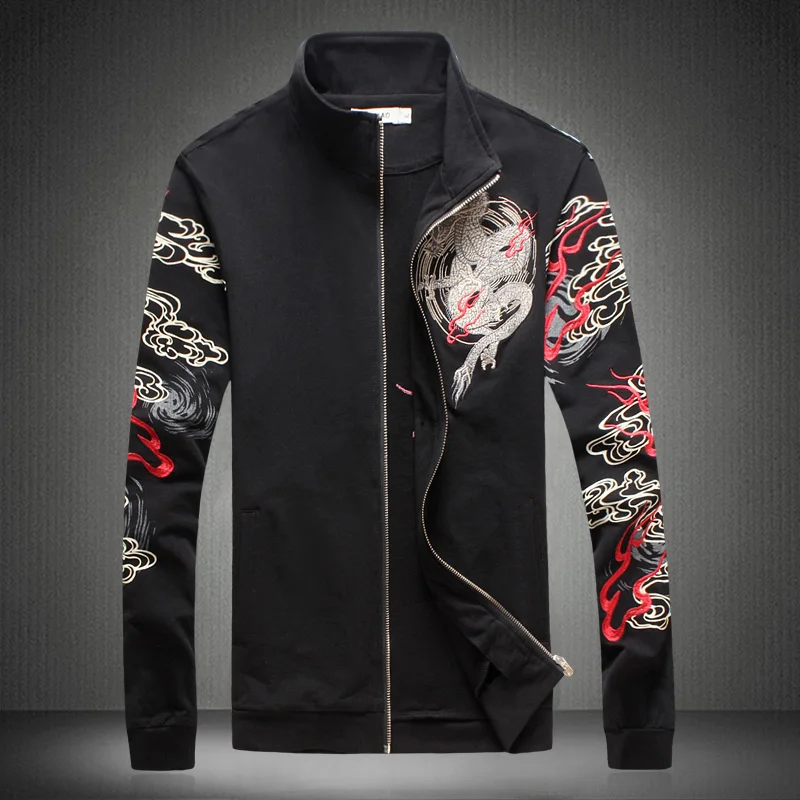 

Hip Hop Men Jackets Chinese Style Personality Dragon Pattern Printing Embroidery Men's Streetwear Bomber Jacket Fashion