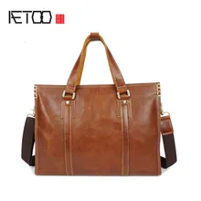 AETOO первый слой из воловьей кожи деловой Портативный кожаный светильник кожаная сумка на одно плечо сумка для компьютера повседневная кожаная m