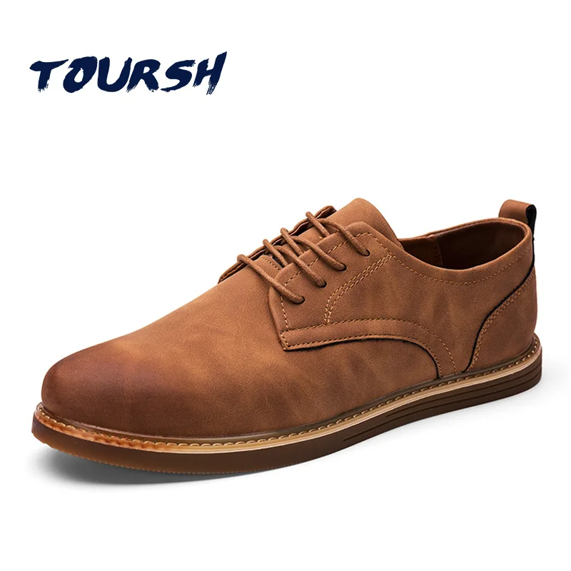 

TOURSH 2018 Hot Sale Men Oxfords Shoes Cow Suede Leather Casual Shoes Black Breathable Lace-Up Men Falt Shoes Sapato Masculino
