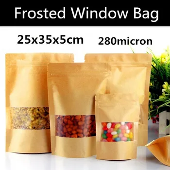 

25pcs 25x35+5cm 280micron Large Window Frosted Bag Paper Frosted Zip Lock Bag Food/Cereals/Tea Packaging Bag