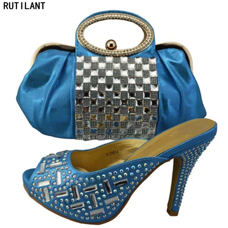 

Latest Design Italian Ladies Shoes and Bags To Match Set Decorated with Rhinestone Set of Shoes and Bags To Match African Shoes
