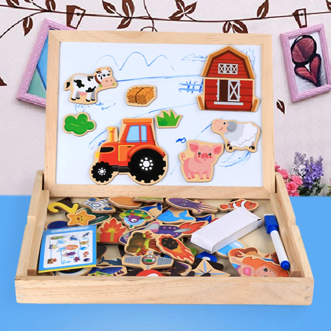 Мел доска двухсторонняя деревянная Магнитная стоячая мольберт доска для рисования Ранние развивающие игрушки для детей Набор для рисования