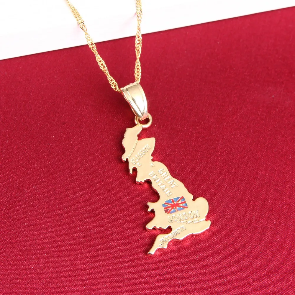 United Kingdom Map Pendant Necklace British Glasgow London UK Great